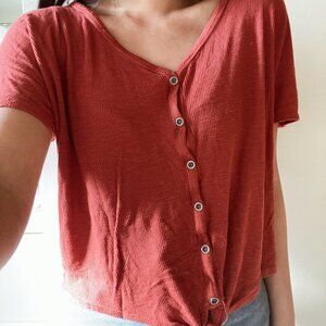 Red Corduroy Button T-Shirt